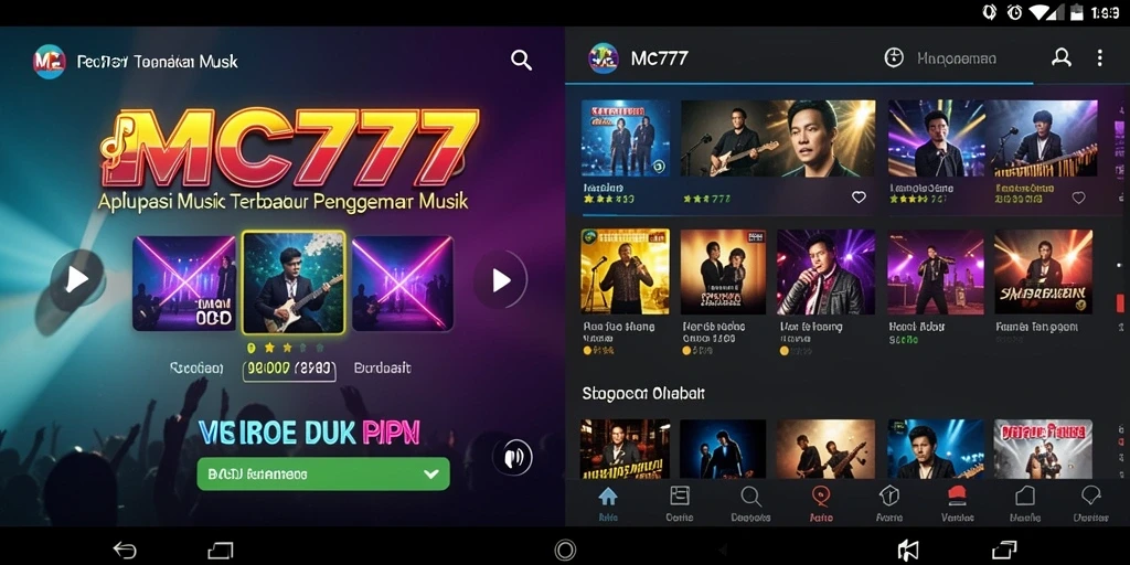 Tampilan gameplay MC777 menampilkan pengguna yang menikmati musik dengan antarmuka yang menarik.
