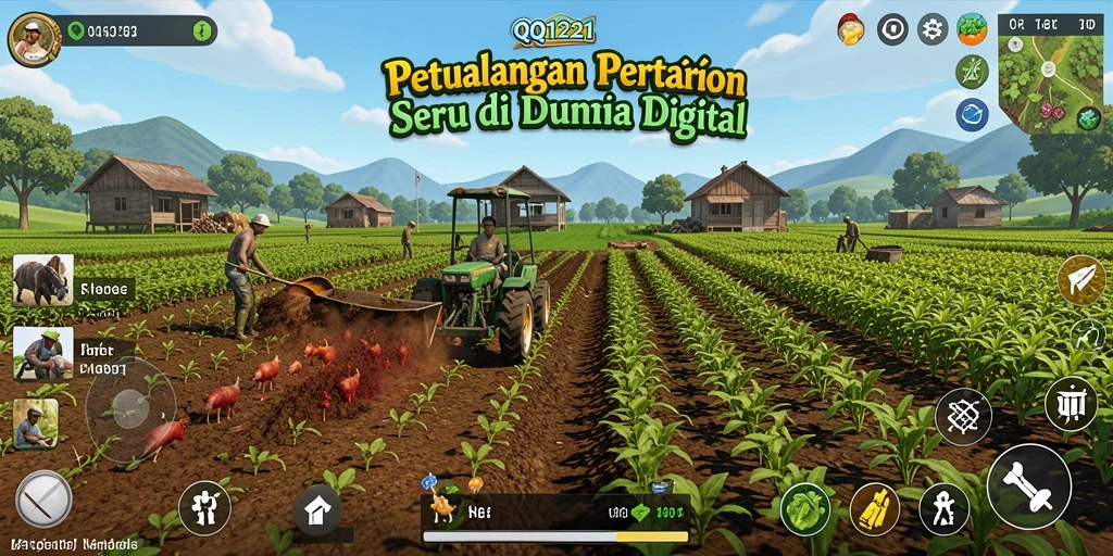 Screenshot gameplay QQ1221 dengan aktivitas bertani yang seru.